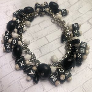 Black letters words bead alphabet charm bracelet